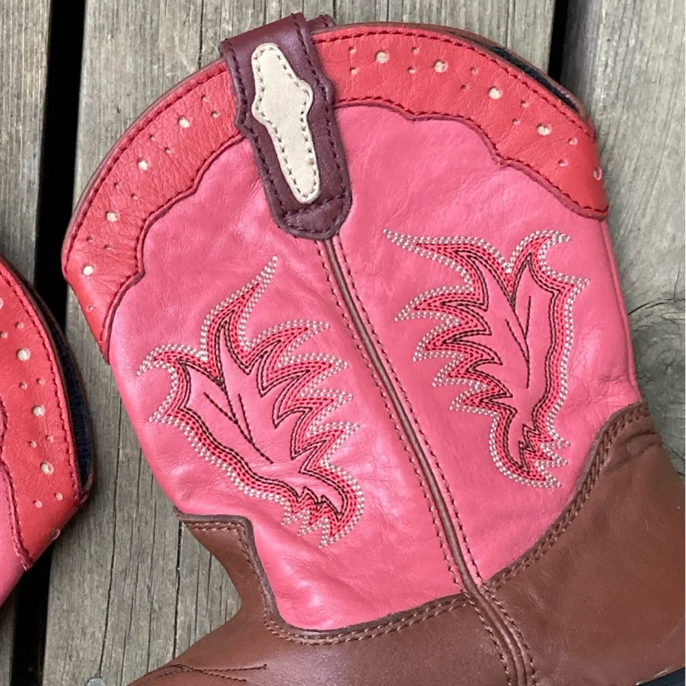 DURANGO Boots Ropers Western Cowboy Leather Colorful Pink Red Brown Size 7.5